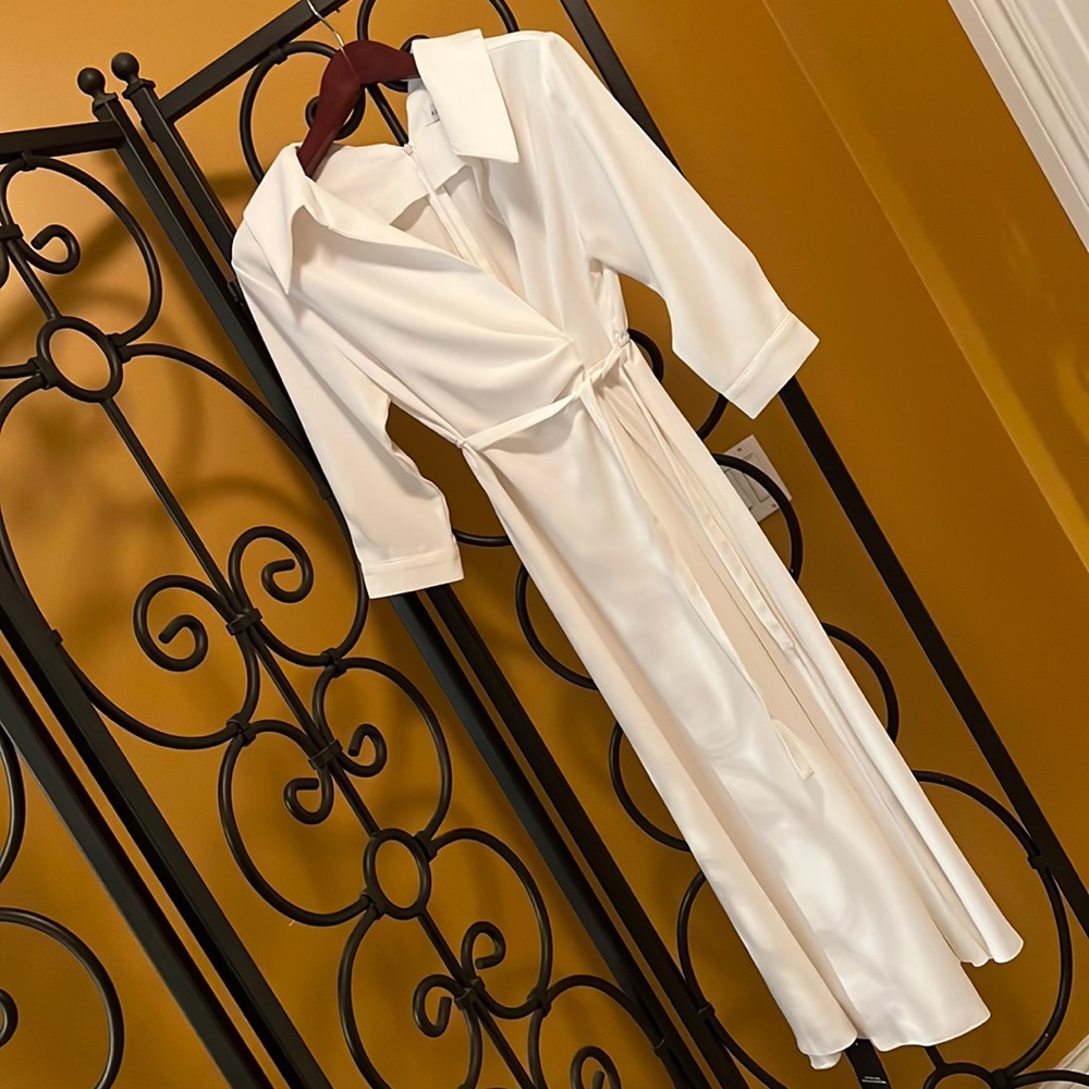 REFINED J Faux Wrap White Midi Dress